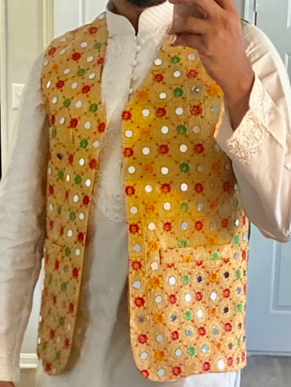 Yellow Embroidered Vest with Mirror Accents and machine embroidery size L-Xl